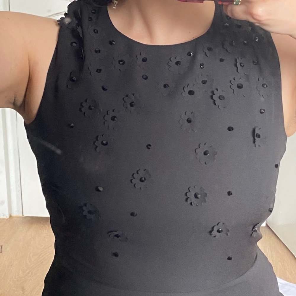 Elegant H&M Flower + Rhinestone Detailed Little Black Dress